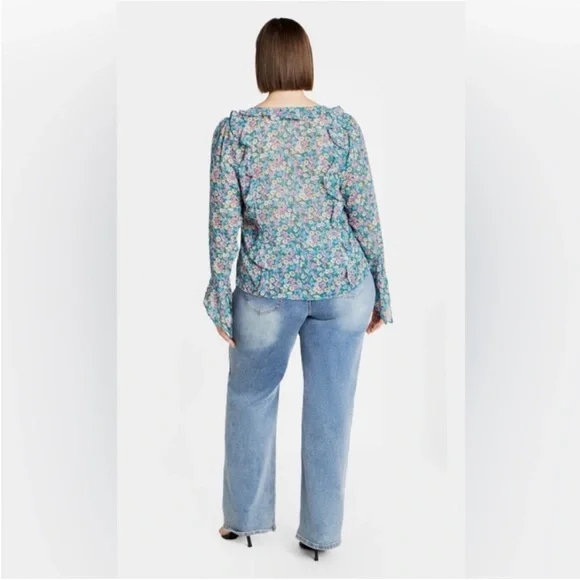 CITY CHIC Lidia Ruffle Disty Swirl Print Top. 20. NWT. - Picture 11 of 15